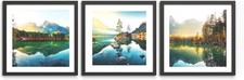 Bilder Set Landscape 3x 30x30 cm mit Rahmen - Natur Landschaft Wald See Berge