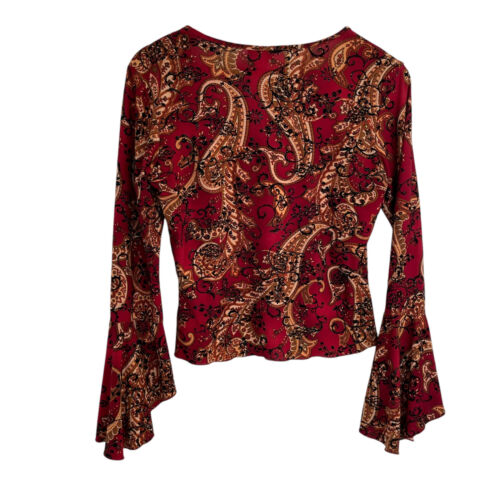 Vintage Y2K Topia Glockenärmel Crop Top L rot Paisley Burnout Samt Fee Whimsygoth - Bild 3 von 4
