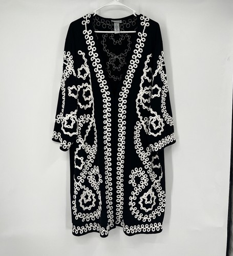 Catherines Plus 3X Long Open Duster Cardigan Boho Hippie Festival Embroidered