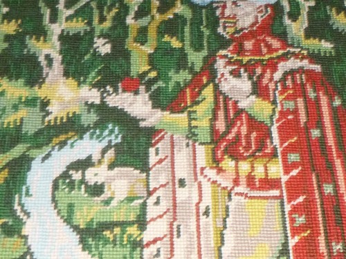 Vtg 60s Completed Needlepoint Tapestry Gift of The Heart Medieval Scene 30.5x24 - Picture 5 of 17