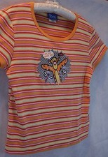 Pooh by Disney Multi Color Striped Tee Shirt w/ Sparkly Tigger SZ L Youth EUC