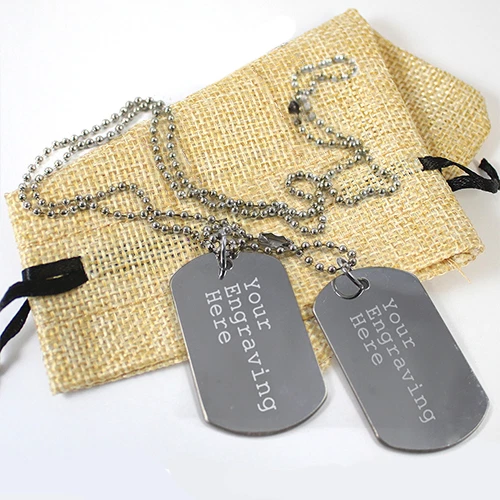 Personalised Engraved Text Stainless Steel Army Dog Tags Necklace ID  Military