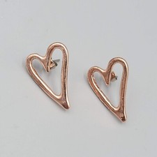 Heart Pierced Earrings Rose Gold tone Drop 7/8"