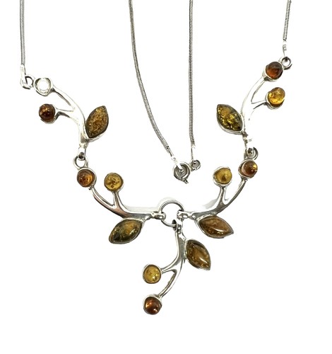 Vintage 925 Sterling Silver Amber Necklace,47cm,9.88g - Picture 3 of 10