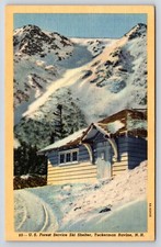 U.S. Forest Service, Ski Shelter, Tuckerman Ravine N.H. Vtg Linen Postcard 89