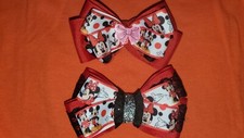 Lot of two Handmade Hair bows Mickey and Minnie mouse red/black/white