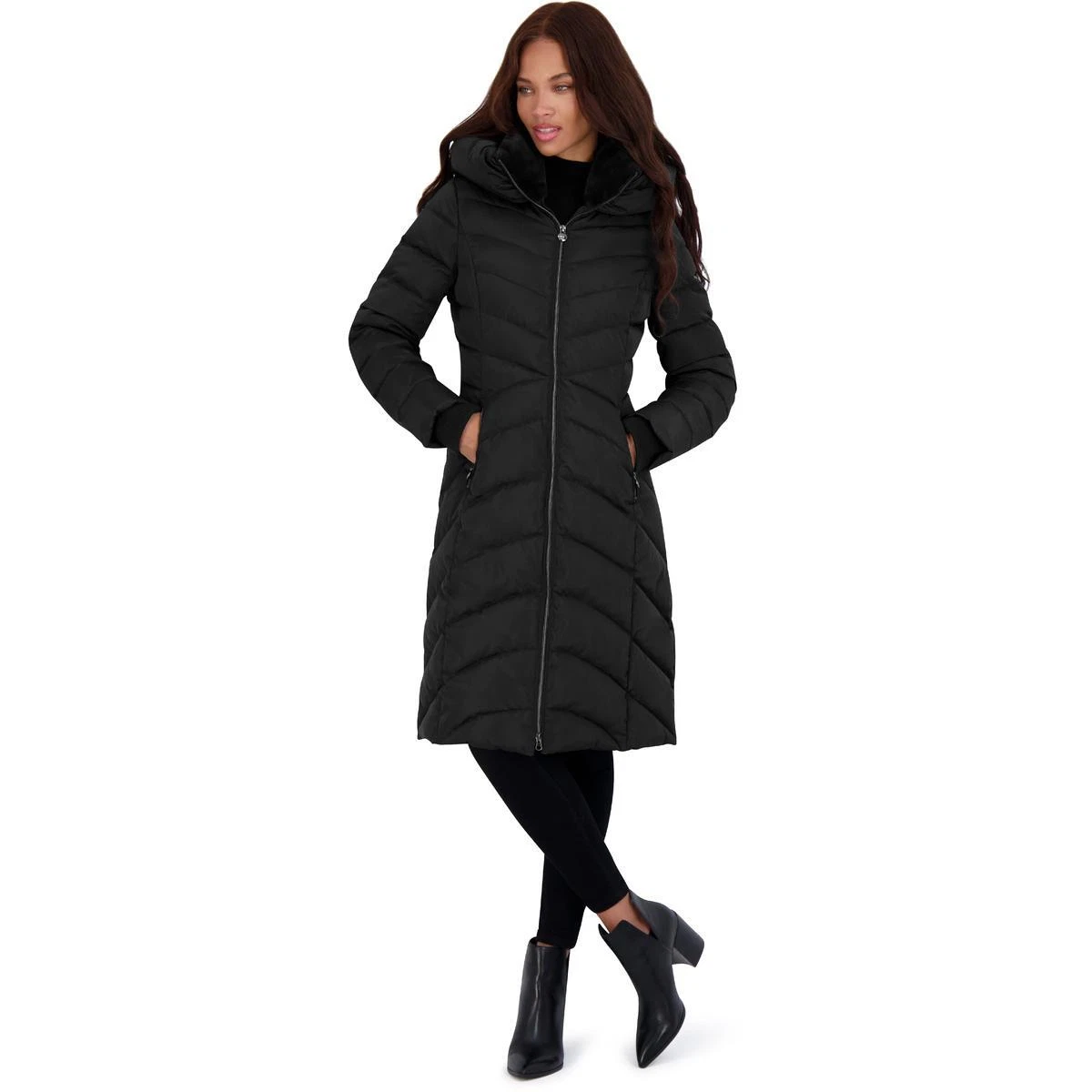 Laundry by Shelli Segal Womens Black Long Puffer Jacket Outerwear L BHFO 5728