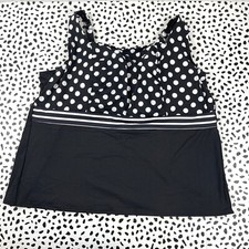 Lands End Black/White Polka Dot Striped Square Neck 26W PLUS Tankini 504688