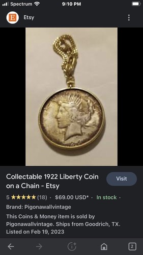 1922 Peace Dollar Philadelphia Mint Encased As a Pendant - Picture 4 of 6