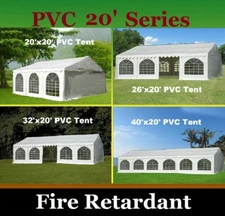 20'x20', 26'x20', 32'x20', 40'x20' PVC Wedding Party Tent White - Fire Retardant