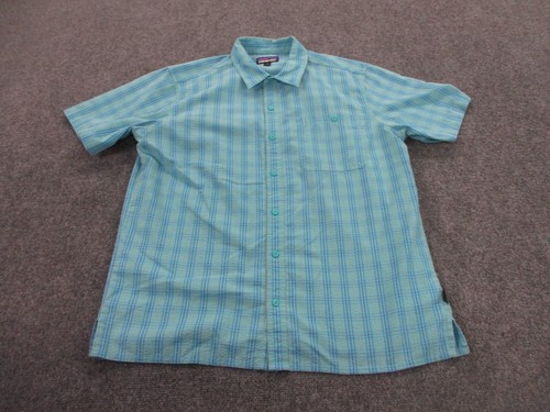 Patagonia Shirt Adult L Blue Plaid Seersucker Beach Outdoors Lightweight Mens