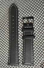 20mm Thin GRAY Top Grain Leather Watch Straps OPEN WHITE stitch