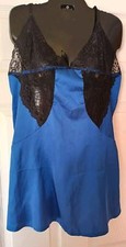 Slip Chemise Dress Lingerie Size XL Blue Black Lace Bodice Satin Nightie