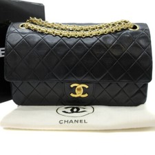 CHANEL Matelasse25 Double Flap Chain Shoulder Bag Leather Black GHW France M748