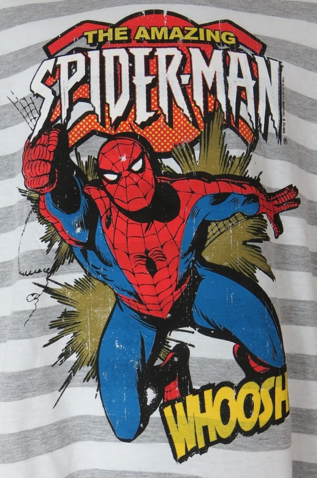 Camiseta Amazing Spiderman Niños Gris y Blanco Rayas Licencia Aspecto Envejecido Foto 2 de 4