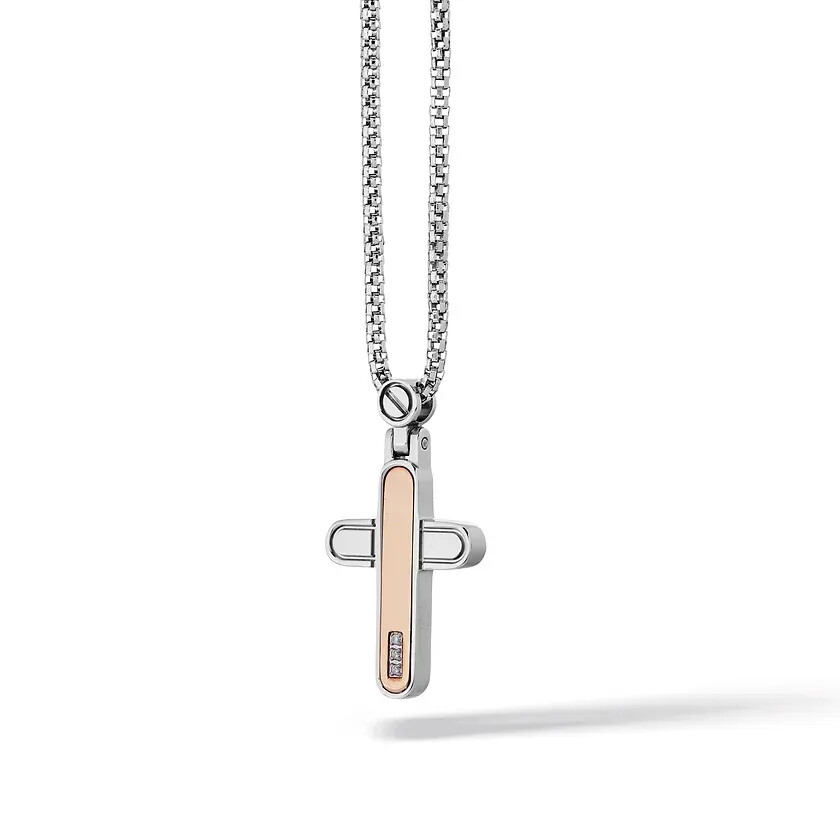 COMETE Collana Croce in Acciaio e Diamanti - UGL 701
