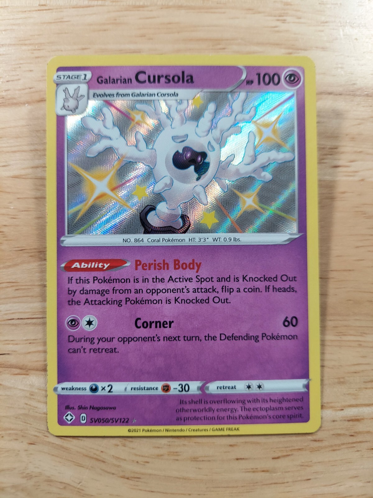 Galarian Cursola SHINY SV050/SV122 Shining Fates NM Holofoil Rare Pokemon Card