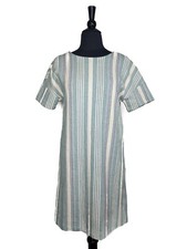 Zara Trafaluc Blue Green White Striped Short Sleeve Shift Dress Size S