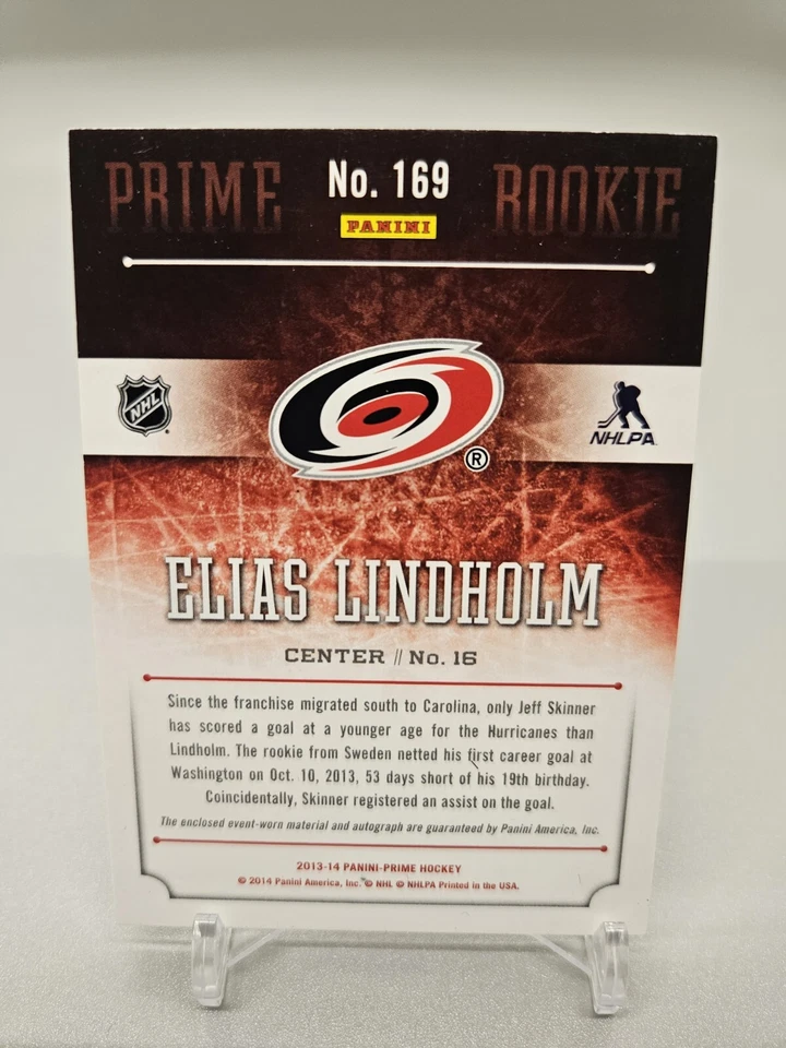 2013-14 Panini Prime Rookie Jersey Auto Elias Lindholm /199 - Image 2 of 3