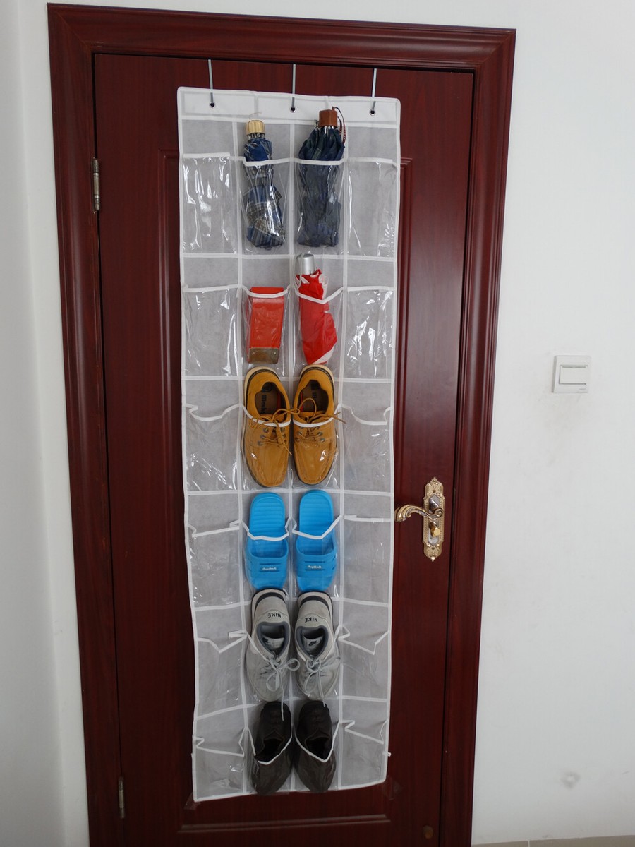 Over the Door Shoe Organizer White and Crystal Pockets Multi-layer