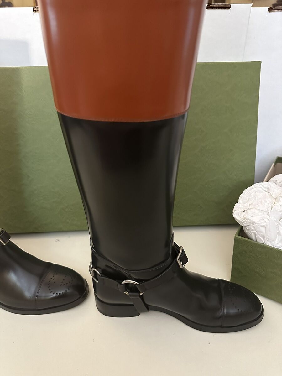 Gucci Women's Riding Boots Cordovan Leather Nero/Amber sz EU Gucci Women's Riding Boots Cordovan Leather Nero/Amber sz EU