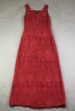 Vintage Carole Little Dresses Bohemian Paisley Red Maxi Dress Size 6 100% Rayon