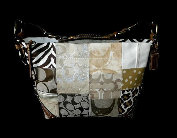 NEW COACH LTD ED KHAKI TAN PATCHWORK CARLY SIGNATURE HOBO TOTE BAG