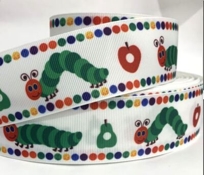 GROSGRAIN RIBBON 5/8'' 7/8'' 1.5'' 3'' Caterpillars Apples Dots Back to school CAB