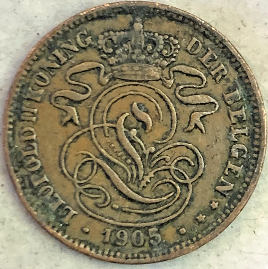 The Rare 1905 - 1909( 2 Pcs ) Belgium 2 Centimes Coin - King Leopold II Era - Image 2 of 4