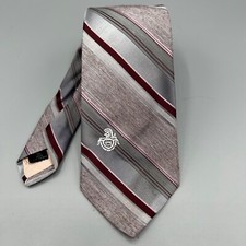Vintage 1970s "Via Re" Men's Embroidered Crest Regimental Striped Silver Tie