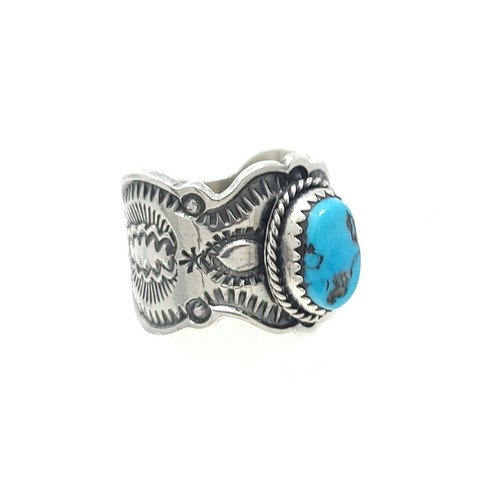 Delayne Reeves Navajo Sterlingsilber Jakobsmuschel Stil Bandring Arizona Türkis - Bild 6 von 7