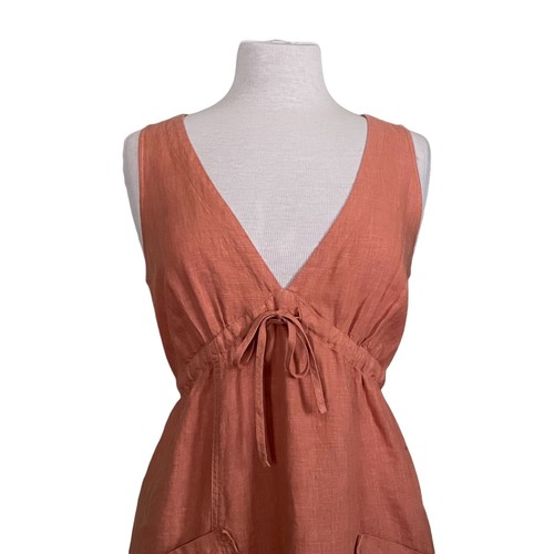 Kleen Womens Linen Dress Sz Small Orange Lagenlook Sundress Minimalist Coastal - Picture 3 of 7