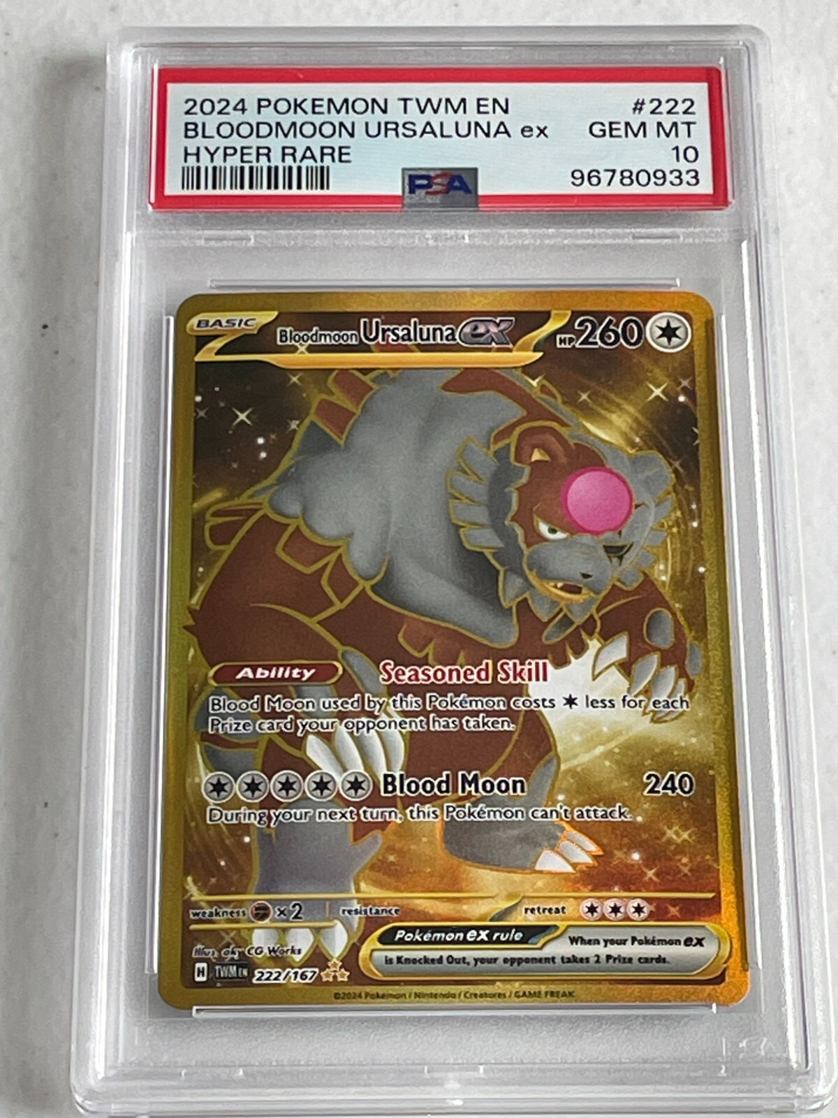 GEM MINT HYPER RARE Bloodmoon Ursaluna ex! PSA 10! 2024 Twilight Masquerade #222