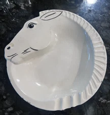 Vintage MCM 60s 70s Ceramic Horse Head Ashtray White with Black Accents