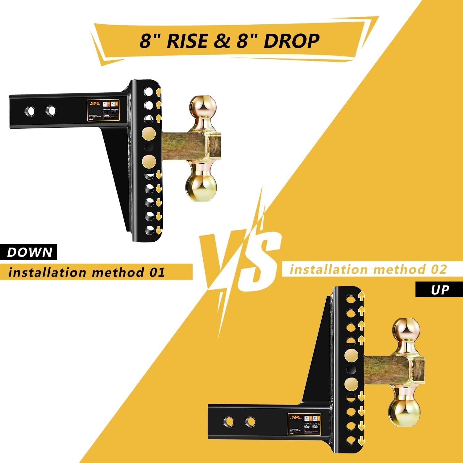 XPE Adjustable Trailer Hitch, Fits 2.5Inch Receiver, 8Inch Drop/Rise eBay