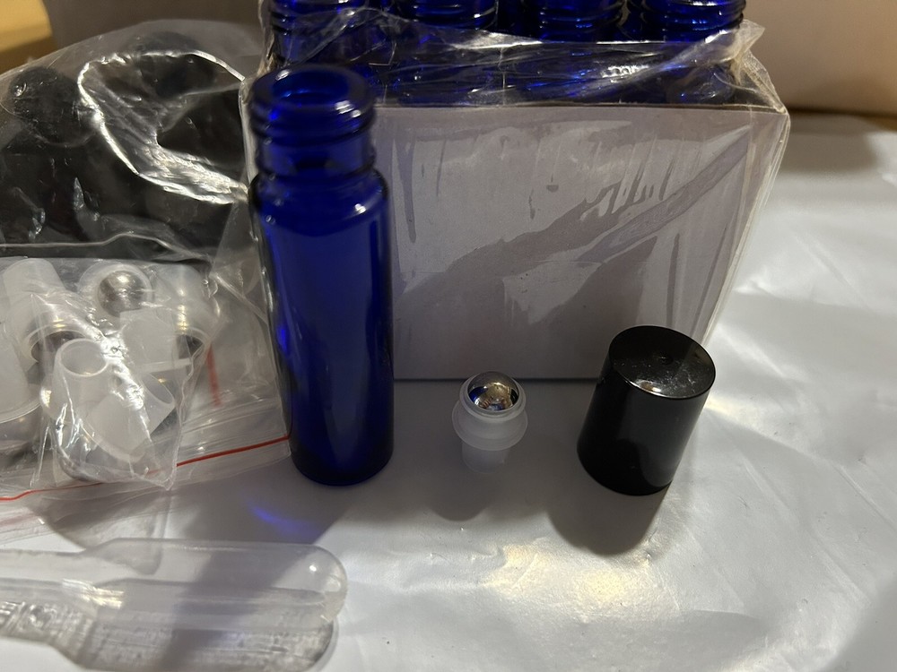 14 Pack VIVAPLEX 10ml Combalt Blue GLASS Roll On BOTTLES W/ Metal Roller Balls