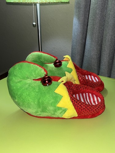 Dan Dee Kids Christmas Elf Jingle Bell Slippers Size 13-1 In Good Used Condition