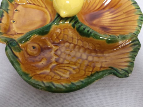 VALLAURIS Superbe et imposant plat de service à poisson en trompe l'œil citron - Picture 2 of 8