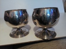 Two etched metal&nbsp; (silver coloured) wine goblets ERB England