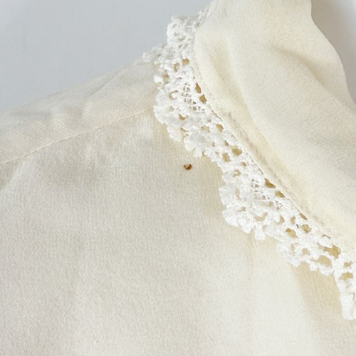 PINKO Ivory Long Sleeve Sheer Silk Blouse Size 8 Crochet Lace Hem Coquette Boho - Picture 5 of 13