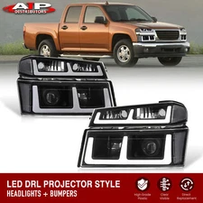 Black LED DRL Projector Head Lights + Corner Lamps For 2004-2012 Chevy Colorado