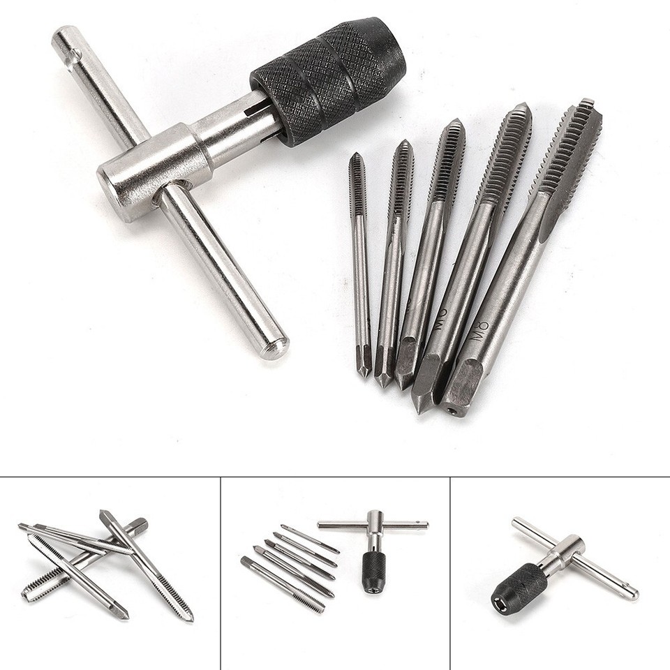 6pcs M3M8 Tap Drill Set T Handle Ratchet Tap Wrench Machinist Tool