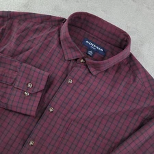 Mizzen+Main Shirt Mens Large Red Leeward No Tuck Plaid Button Up Performance