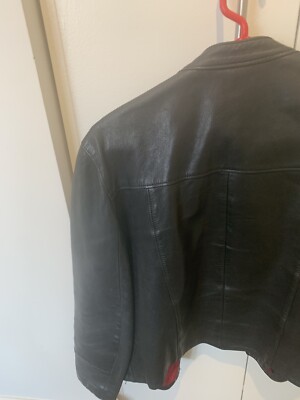 Vintage 80's AGNES B leather red lined Jacket France SZ 42 women's