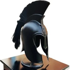 Troy Achilles Helmet Black Plume 18G Steel Greek Spartan LARP Wearable