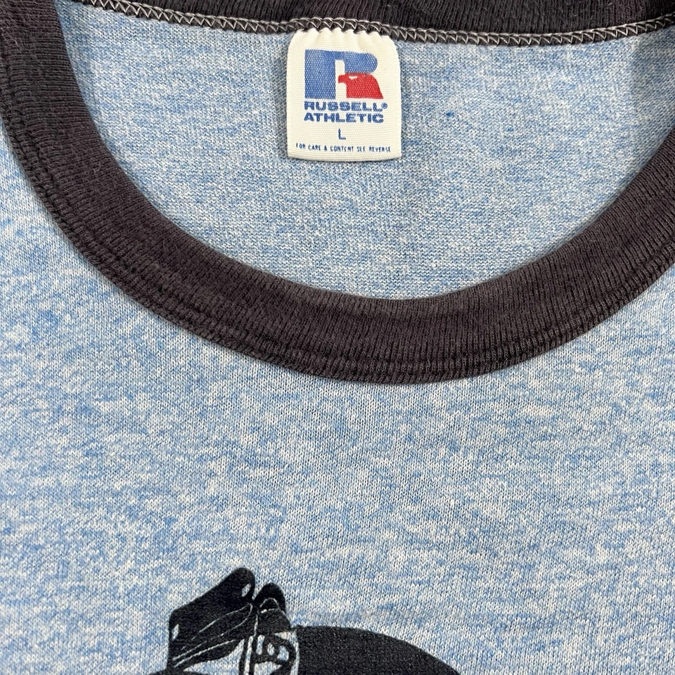 Vintage Single Stitch 80s Women’s Blue Ringer Graphic Tee T-shirt Sz L - Image 4 of 4