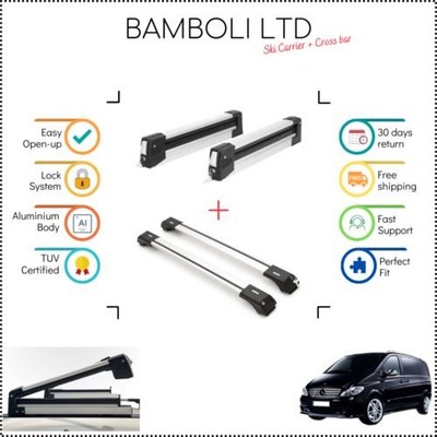 Bamboli 29.5'' Ski Carrier & Silver Cross Bar Set For Mercedes Vito 03-Up 4pcs