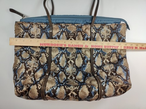 Tumi Large Nylon Tote Bag w/ Leather Trim Snake Skin Print Handbag Purse - Picture 2 of 14