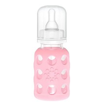 LifeFactory Pink 4oz Borosilicate Glass Baby Bottle with Silicone Sleeve
