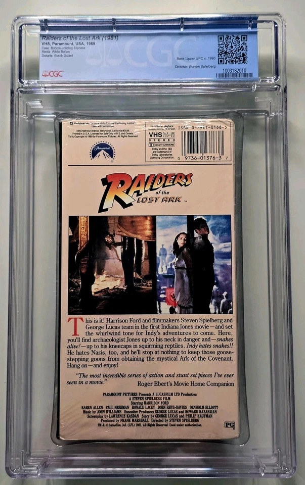 Indiana Jones Raiders Lost Ark (VHS, 1989) New Paramount Watermarks CGC 9.4 A++ - Image 3 of 3